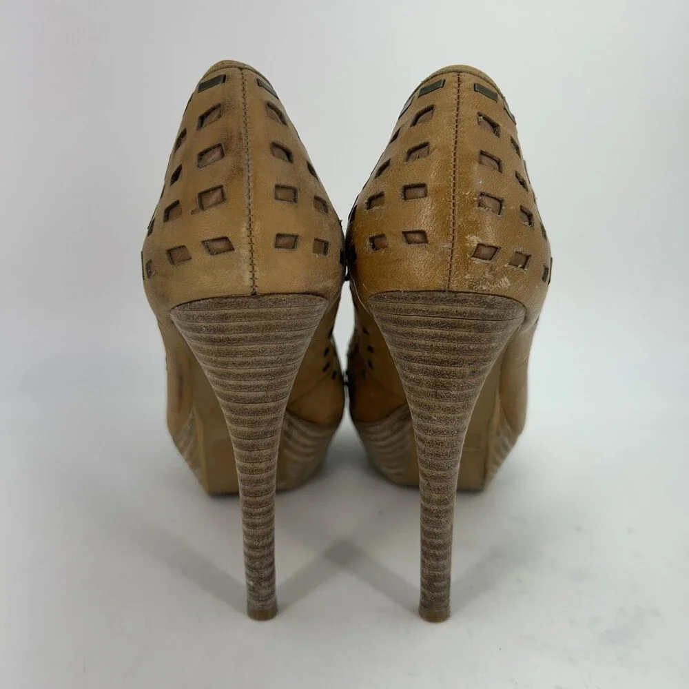 Jessica Simpson Shoes Womens Size 8 Brown Tanealy Leather Cutout Platform Pumps